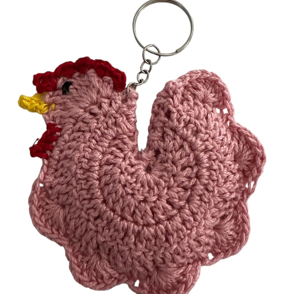 Handmade Crochet Chicken Keychain pink red yellow